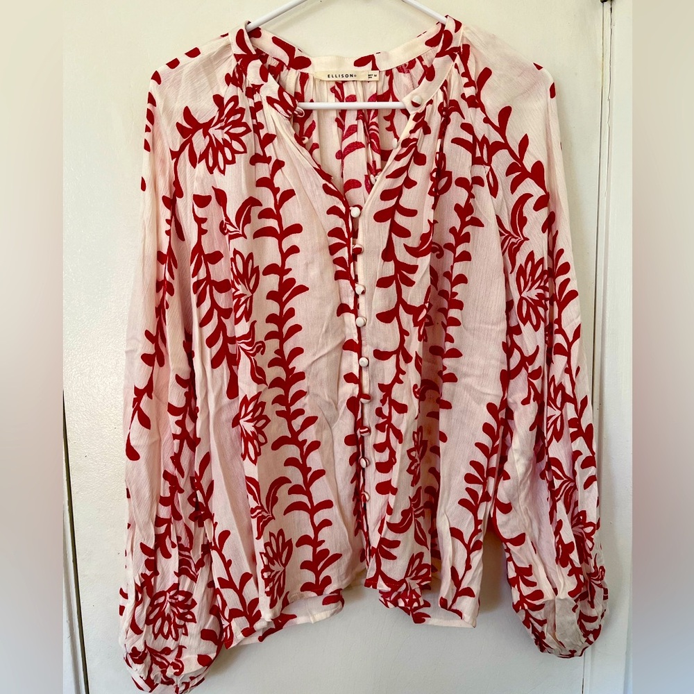 Ellison white and red button up blouse